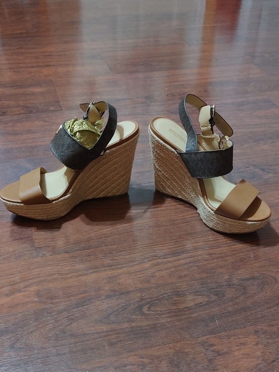 MICHAEL Michael Kors Shoes - MICHAEL Michael Kors Tan and Brown Espadrille Wedge Sandals